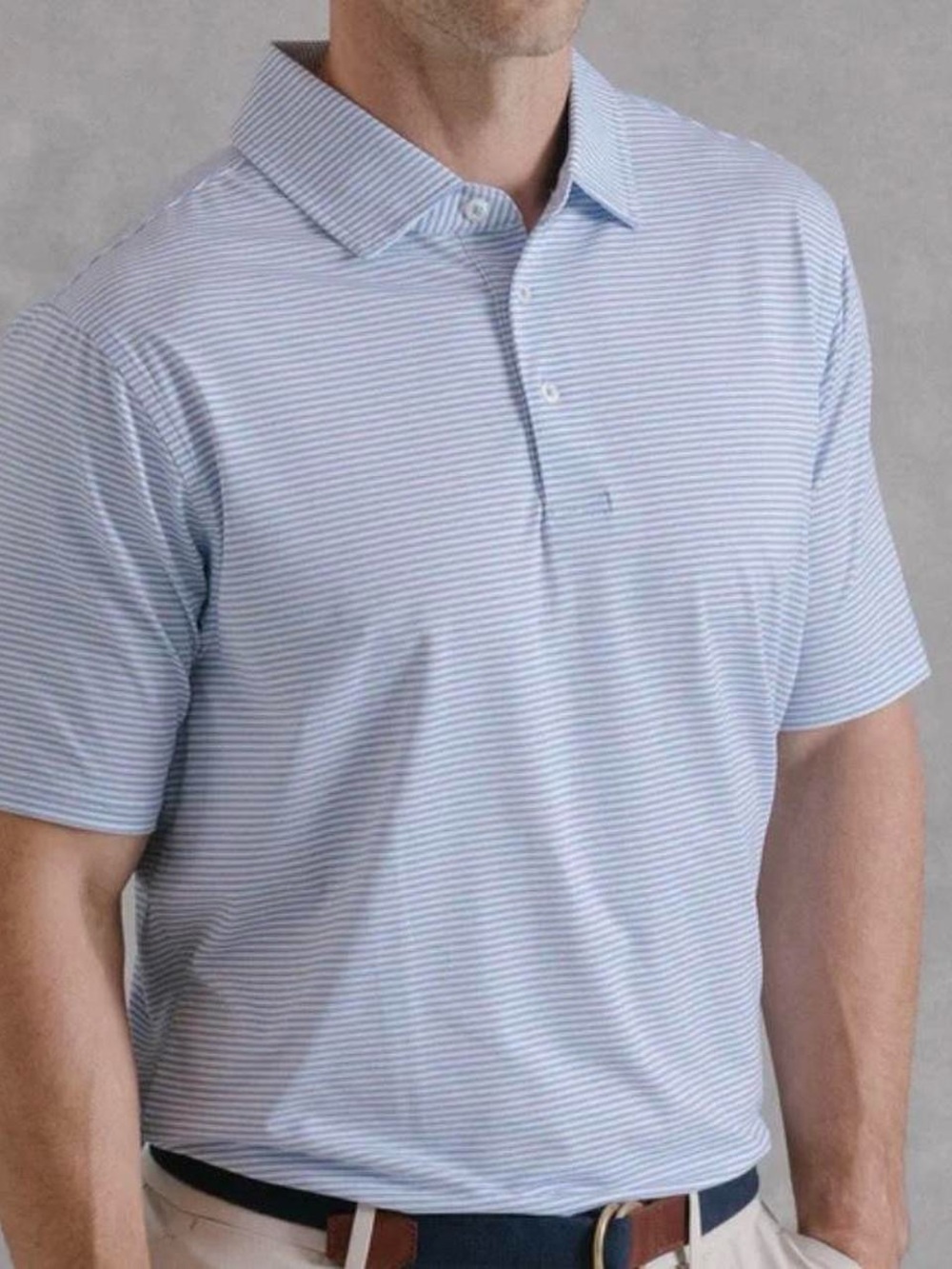 Men's Light Blue Thin-Stripe Polo Shirt